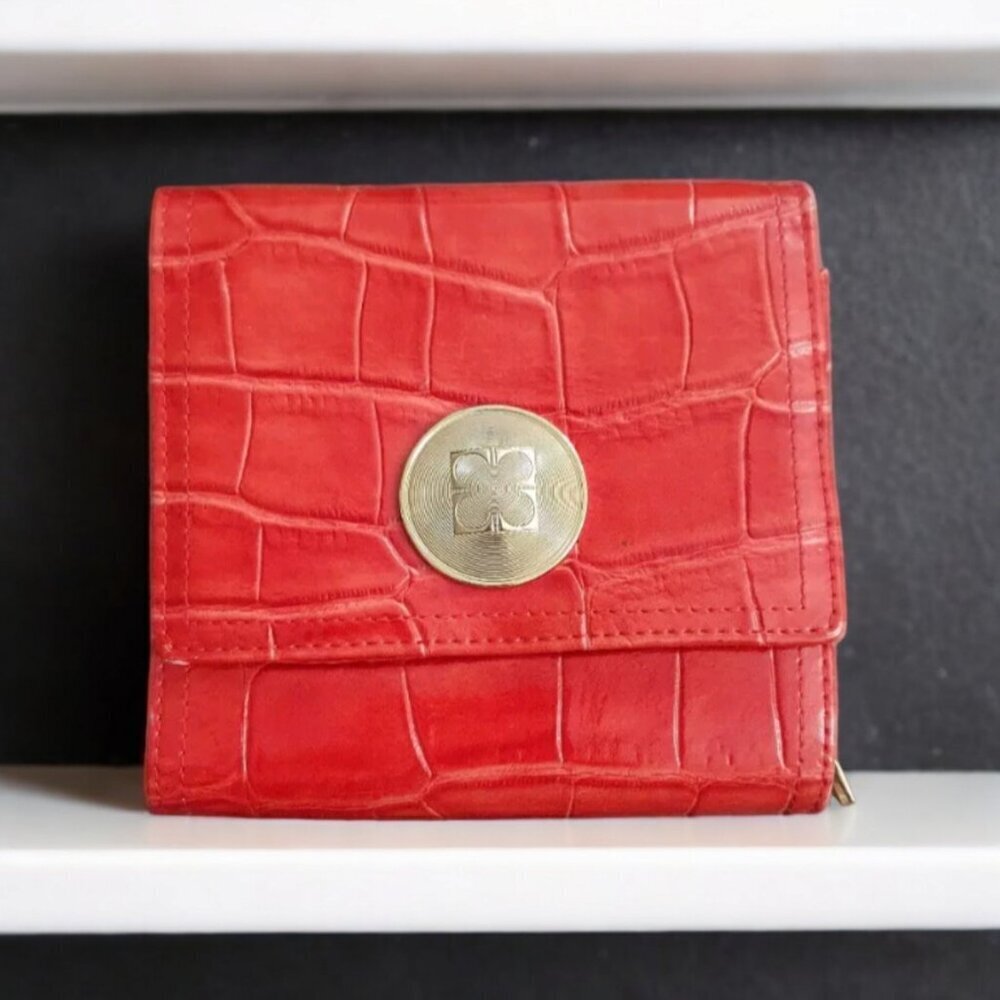 LIZ CLAIBORNE WALLET FAUX REPTILE LEATHER RED RARE